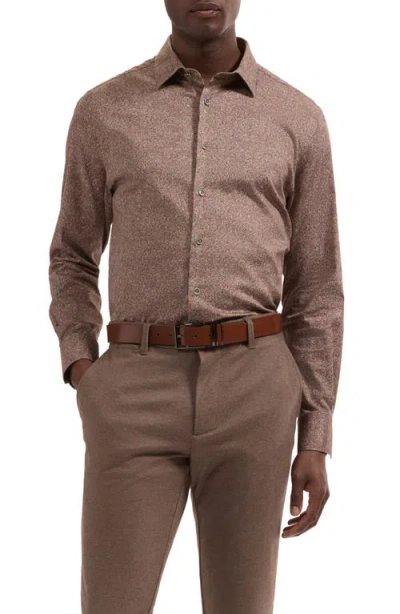 Bugatchi Julian Shaped Fit Long Sleeve Floral Button-up Shirt In Brown