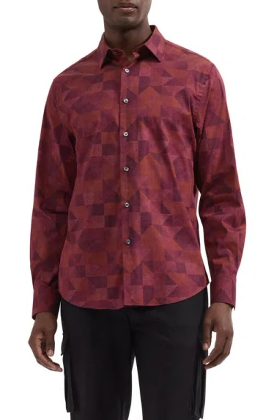 Bugatchi Julian Shaped Fit Long Sleeve Shirt In Red