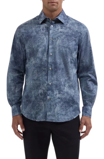 Bugatchi Julian Shaped Fit Long Sleeve Shirt In Blue
