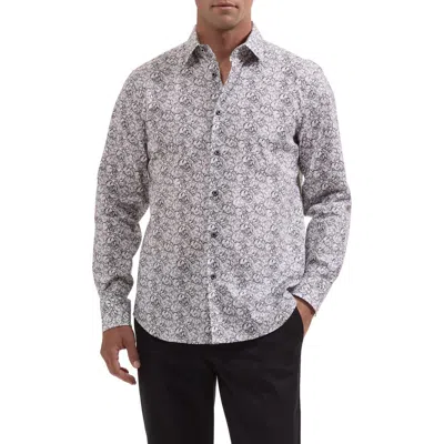 Bugatchi Julian Shaped Fit Long Sleeve Stretch Cotton Shirt In Gray