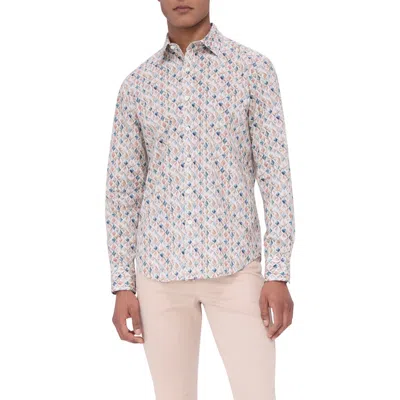 Bugatchi Julian Shaped Fit Mosaic Print Stretch Button-up Shirt In Desert
