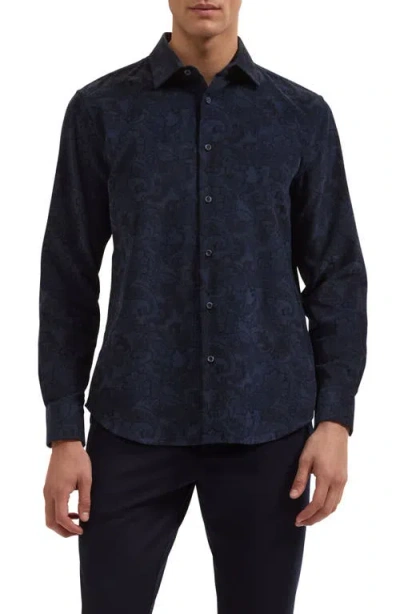 Bugatchi Julian Shaped Fit Paisley Corduroy Button-up Shirt In Blue