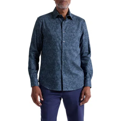 Bugatchi Julian Shaped Fit Paisley Cotton Button-up Shirt In Blue
