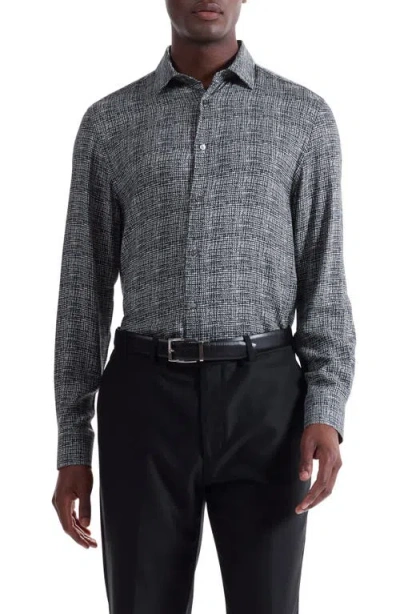 Bugatchi Julian Shaped Fit Pebble Print Ecovero™ Viscose Button-up Shirt In Black