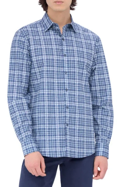Bugatchi Julian Shaped Fit Plaid Button-up Shirt In Dusty Blue