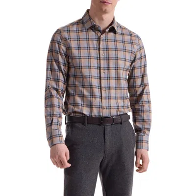 Bugatchi Julian Shaped Fit Plaid Cotton Button-up Shirt In Brown