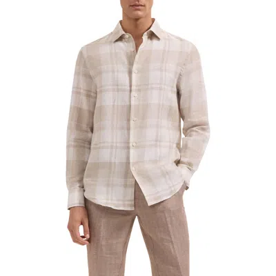 Bugatchi Julian Shaped Fit Plaid Linen Button-up Shirt In Multi