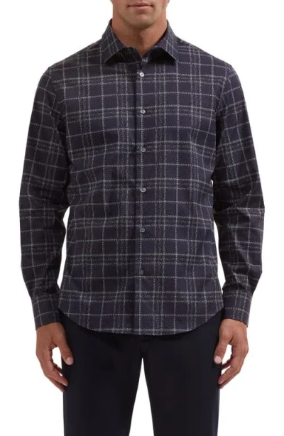 Bugatchi Julian Shaped Fit Plaid Stretch Button-up Shirt In Blue