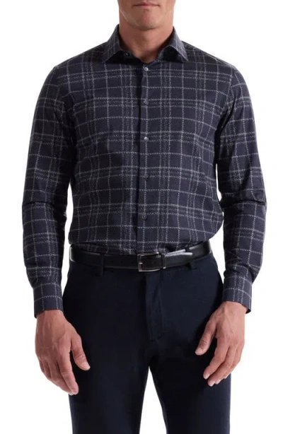 Bugatchi Julian Shaped Fit Plaid Stretch Cotton Button-up Shirt In Black