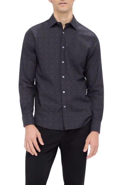 Bugatchi Julian Shaped Fit Print Button-up Shirt In Black