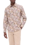 Bugatchi Julian Shaped Fit Print Button-up Shirt In Desert