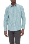 Bugatchi Julian Shaped Fit Print Button-up Shirt In Dusty Blue