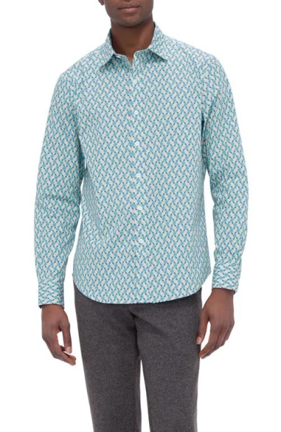 Bugatchi Julian Shaped Fit Print Button-up Shirt In Dusty Blue