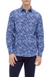 Bugatchi Julian Shaped Fit Print Button-up Shirt In Sapphire