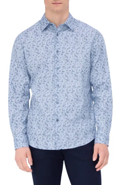 Bugatchi Julian Shaped Fit Print Button-up Shirt In Sky