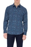 Bugatchi Julian Shaped Fit Print Button-up Shirt In Teal