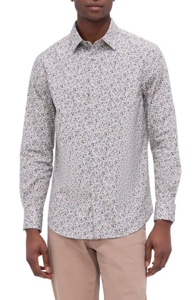 Bugatchi Julian Shaped Fit Watercolor Print Button-up Shirt In Willow