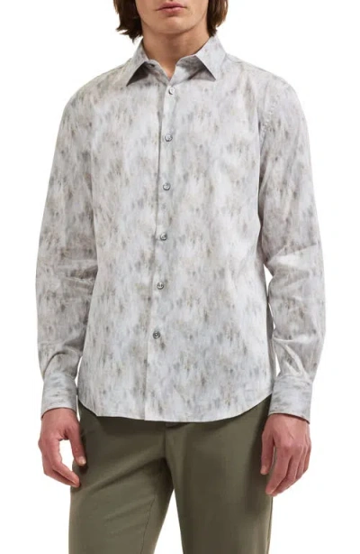 Bugatchi Julian Shaped Fit Print Stretch Button-up Shirt In Gray