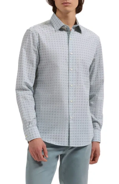 Bugatchi Julian Shaped Fit Quatrefoil Print Stretch Cotton Button-up Shirt In Gray