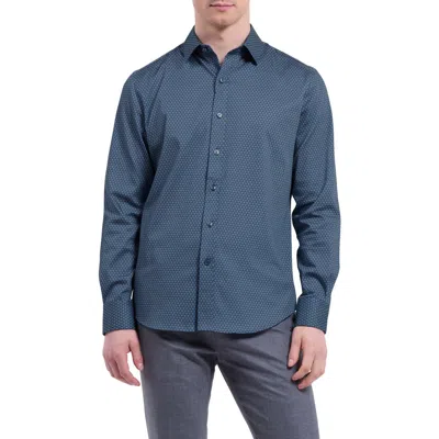 Bugatchi Julian Shaped Fit Shell Print Stretch Cotton Button-up Shirt In Blue