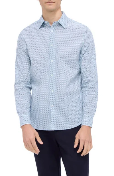 Bugatchi Julian Shaped Fit Stretch Print Button-up Shirt In Air Blue