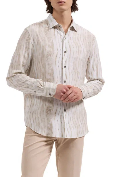 Bugatchi Julian Shaped Fit Wave Print Button-up Shirt In Neutral