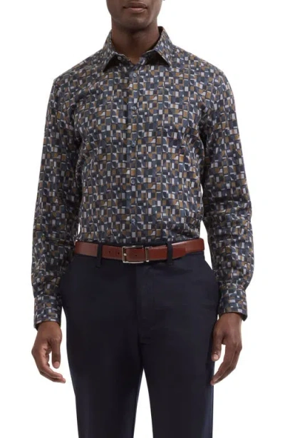Bugatchi Julian Shaped Geometric Print Cotton Shirt In Multi