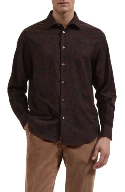 Bugatchi Julian Shaped Long Sleeve Cotton Shirt In Brown