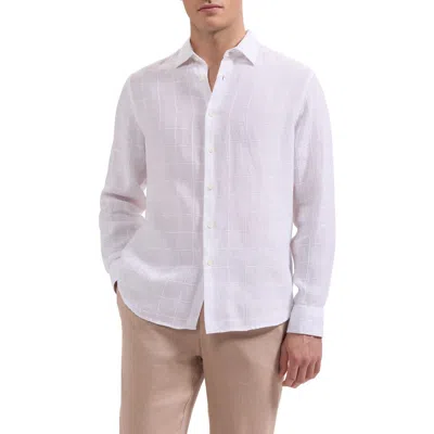 Bugatchi Julian Windowpane Linen Blend Button-up Shirt In White