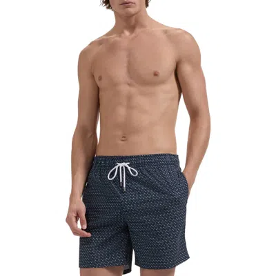 Bugatchi Kai Palm Print Swim Trunks In Blue