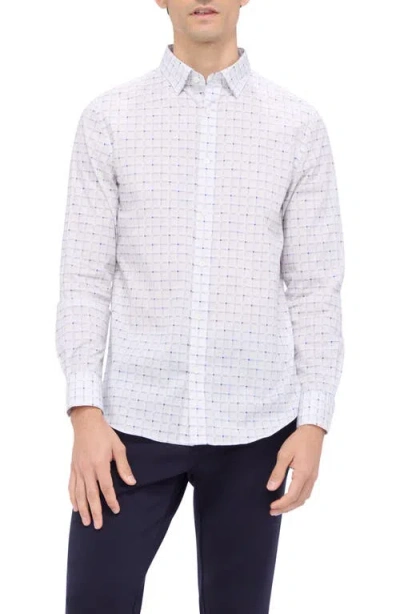 Bugatchi Karl Shaped Fit Check Button-up Shirt In White