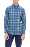 Bugatchi Karl Shaped Fit Check Stretch Button-up Shirt In Teal