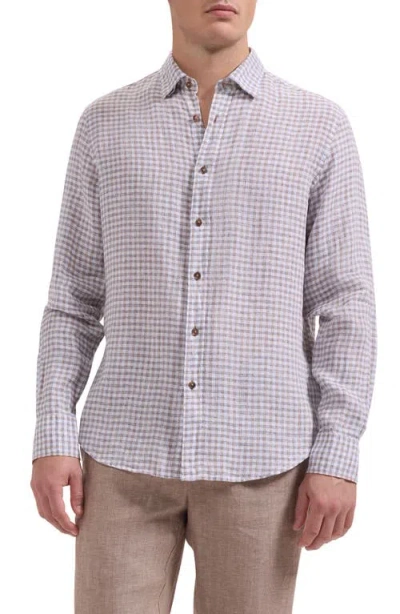 Bugatchi Karl Shaped Fit Gingham Check Linen Button-up Shirt In Purple