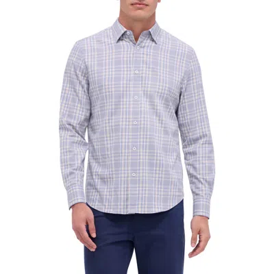 Bugatchi Karl Shaped Fit Plaid Performance Button-up Shirt In Blue
