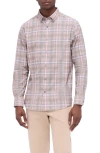 Bugatchi Karl Shaped Fit Windowpane Check Stretch Button-up Shirt In Dusty Rose