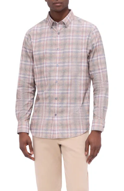 Bugatchi Karl Shaped Fit Windowpane Check Stretch Button-up Shirt In Dusty Rose