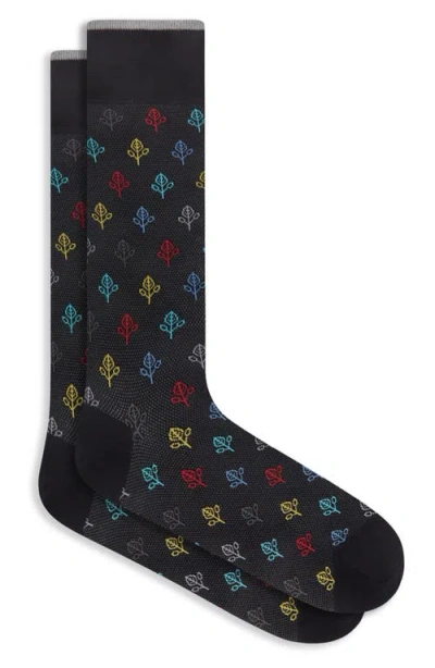 Bugatchi Leaf Mercerized Cotton Blend Dress Socks In Black