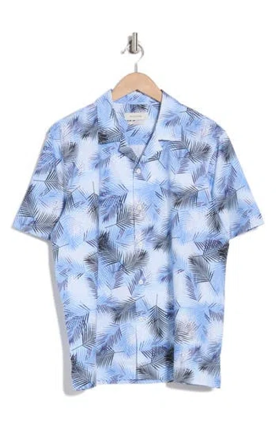 Bugatchi Leaf Print Camp Shirt In Air Blue