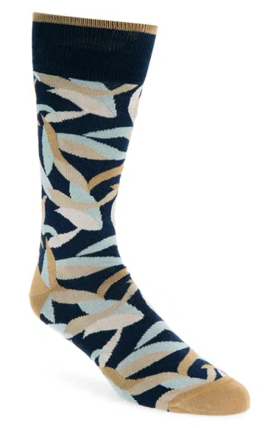 Bugatchi Leaf Print Mercerized Cotton Blend Dress Socks In Multi