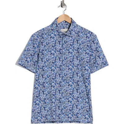 Bugatchi Leaf Short Sleeve Stretch Cotton Button-up Shirt In Blue