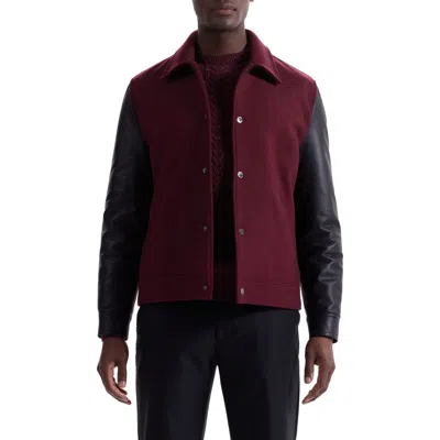 Bugatchi Leather Sleeve Tweed Jacket In Burgundy