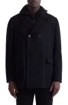Bugatchi Leather Trim Wool Blend Tweed Peacoat In Animal Print