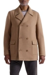 Bugatchi Leather Trim Wool Blend Tweed Peacoat In Brown