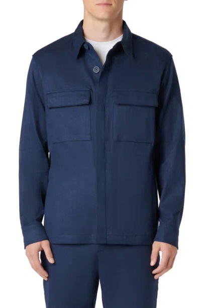 Bugatchi Linen & Cotton Button-up Shirt Jacket In Navy
