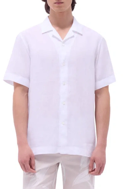 Bugatchi Linen Camp Shirt In White