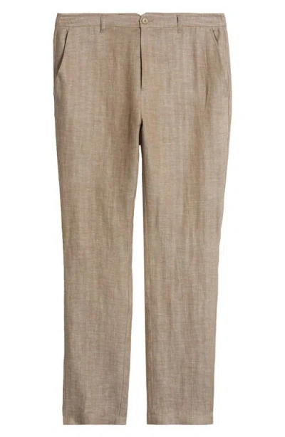 Bugatchi Linen Herringbone Chinos In Brown