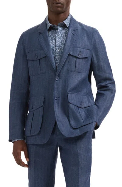 Bugatchi Linen Safari Jacket In Blue