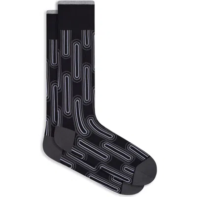 Bugatchi Link Pattern Mercerized Cotton Blend Dress Socks In Black