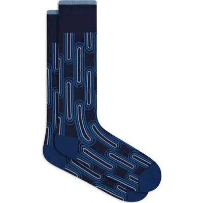 Bugatchi Link Pattern Mercerized Cotton Blend Dress Socks In Blue