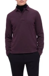 Bugatchi Long Sleeve Cotton Blend Polo In Cabernet